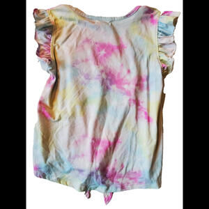 btween Girls Tie-Dye T-Shirt Butterfly Sequin Yellow Pink Tie Bottom Size 7